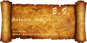 Balaicz Irén névjegykártya